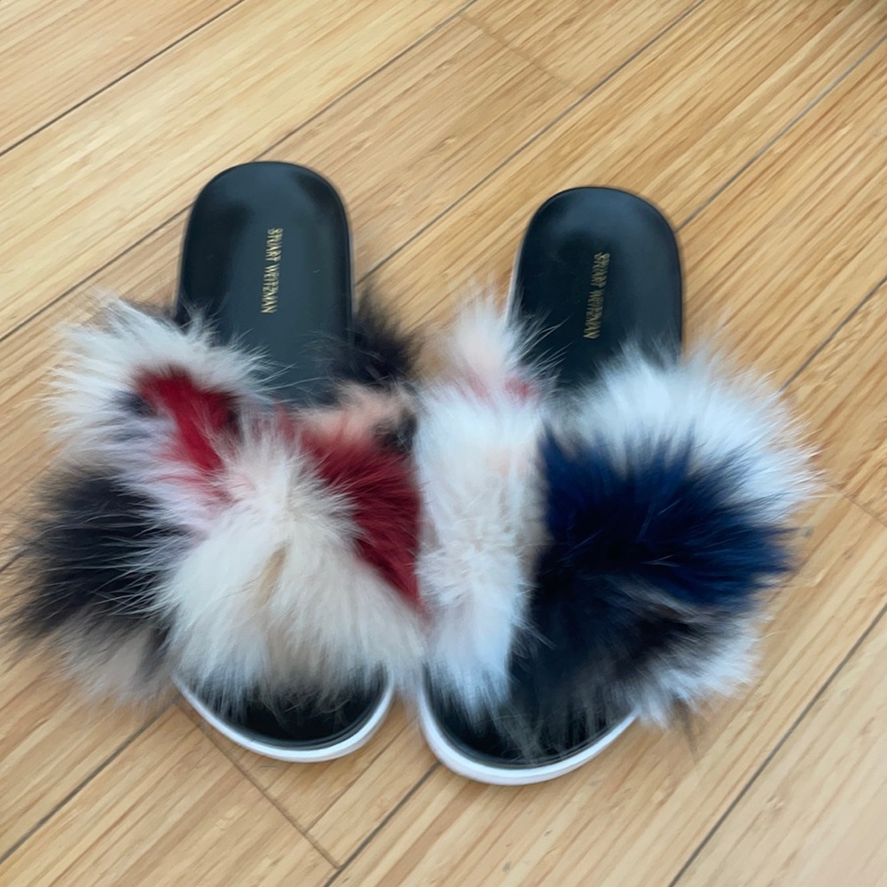 Stuart Weitzman Fox Fur Slides - image 1